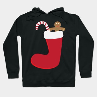 Gingerbread Man and Candy Cane in Red Christmas Sock Hoodie